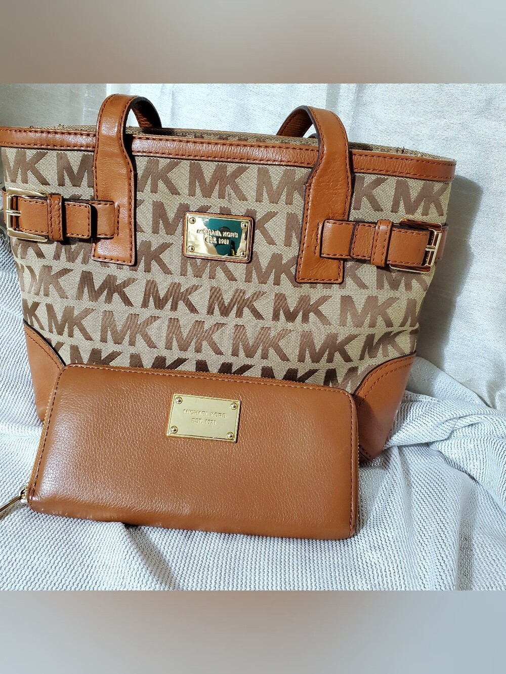 Michael Kors Brown And Tan Logo Tote Bag with Matching Wallet